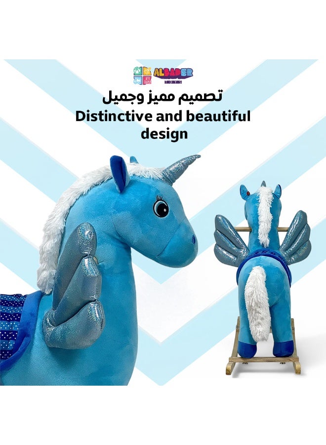 البدر حصان هزاز بتصميم يونيكورن، حصان خشبي للأطفال، لعبة حصان ركوب، حصان كرتوني للأطفال، ألعاب هزاز للأطفال، تحمل الأطفال بأمان، مناسبة لعمر 2-6 سنوات من البدر - Image 3